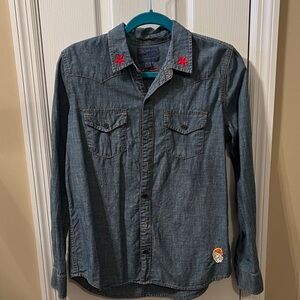 Lucky Brand Blue Denim Shirt with embroidery M
